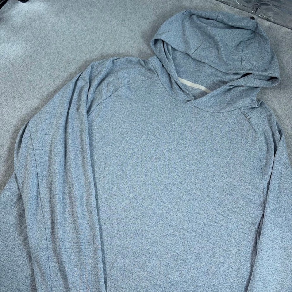 Lululemon Mens License to Train Hoodie XL Blue Heathered Pullover Curved Hem